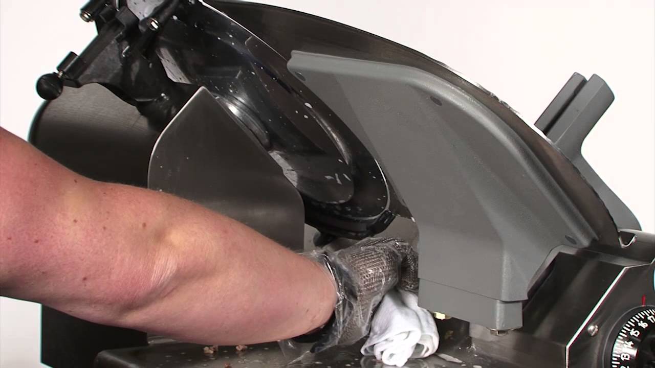 Globe slicer cleaning and sanitizing