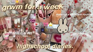 💌 grwm for school for a week - makeup, skincare, fits | romanticizing school, aesthetic vlogs, nails