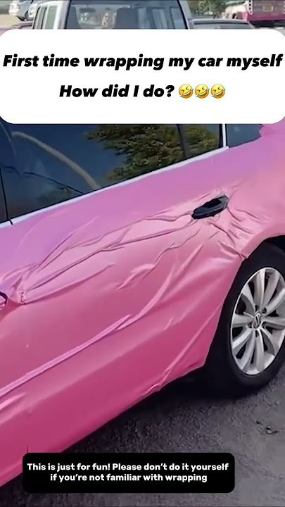 First time wrapping my car. How’d it go? 🤣🤣🤣 #vinylwrap #carwrap