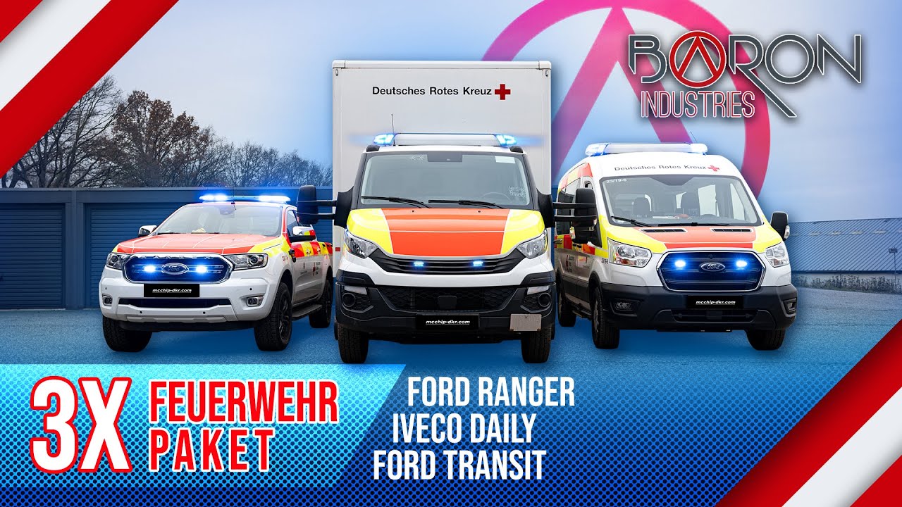3x Feuerwehr Paket | Ford Ranger/Transit & Iveco Daily Umbau | Baron Industries & mcchip-dkr