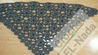 كروشيه شال مثلث بغرزة الياسمين How To Crochet Triangle  Shawl \ Scarf With Jasmine Stitch