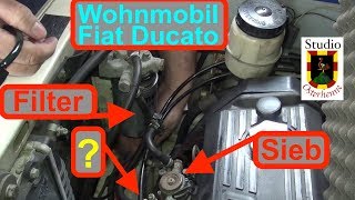 Replacing the Ducato Motorhome Diesel Filter, Cleaning the Strainer, and Flushing the Engine Brea...
