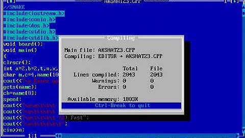 Snake game in turbo c++ run the game without graphics