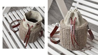 картинка: Вязаная сумка крючком из джута / модная сумка/ сумка-ведро в эко-стиле