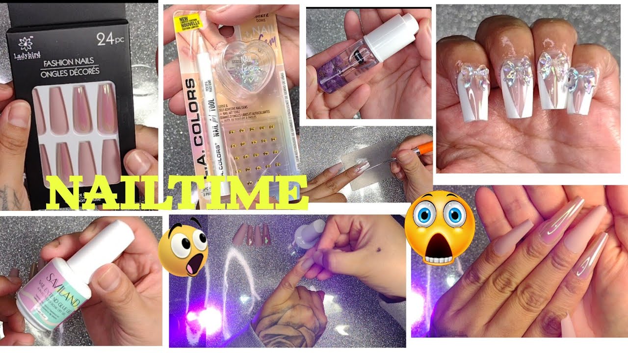 NAIL TIME W/DOLLAR TREE LADY BIRD FASHION NAILS//LA COLOR NAIL GEM KIT