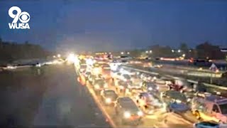 Overturned tractor-trailer shuts down lanes on EB I-66