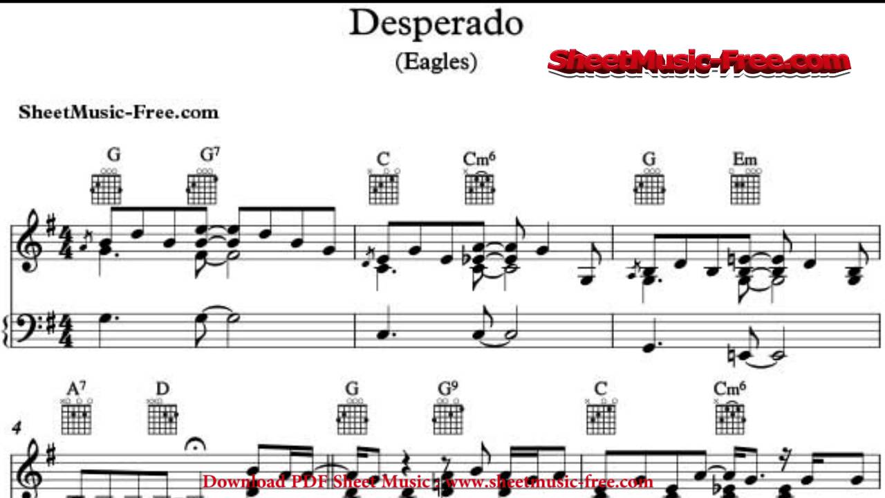 The Eagles Desperado Sheet Music Notes, Chords