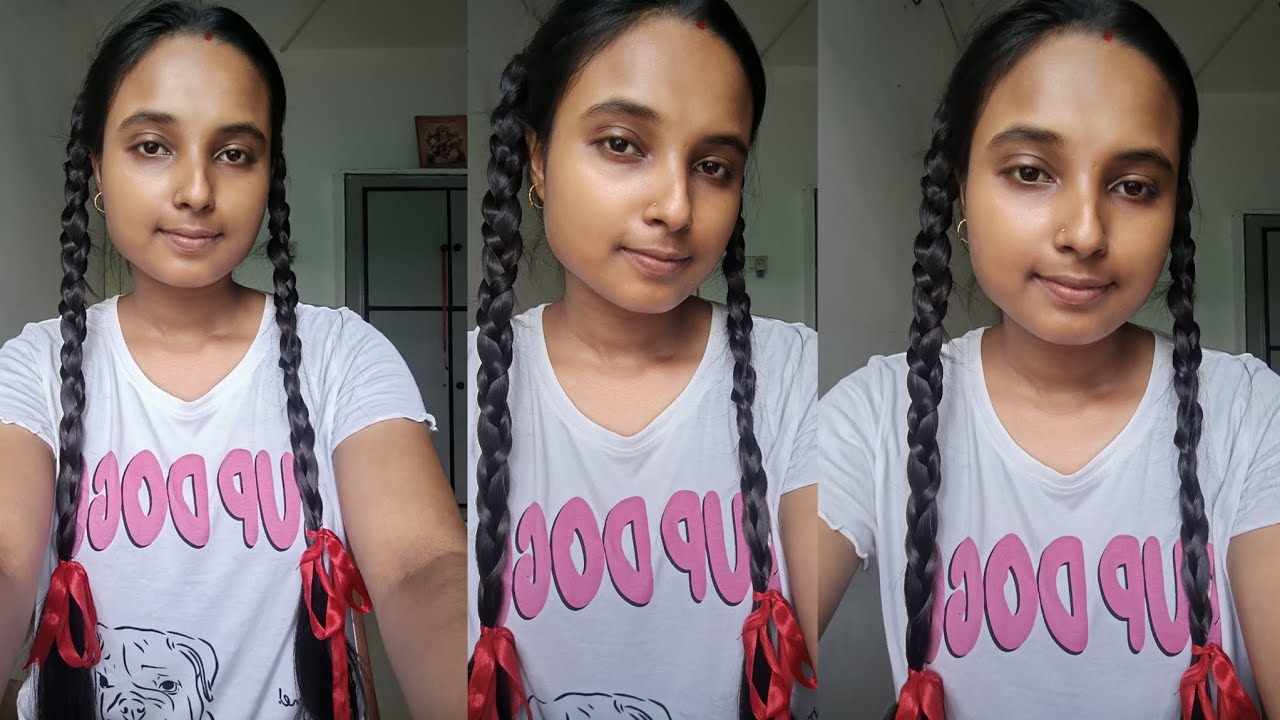 Double side high ponytail braids 😍😍 hairstyle with red ribbon 🎀