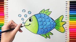 الرسم والتلوين / رسم السمكة / طرق سهلة لتعليم الأطفال  how to draw drawing with colour pencils