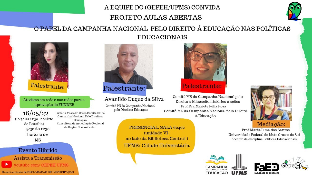 AULA ABERTA (1o sem 2022): A CAMPANHA NACIONAL PELO DIREITO À EDUCAÇÃO ...