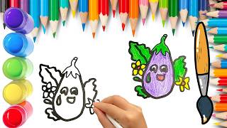 How To Draw cute Egg Plant Drawing, Painting & Coloring For Kids and Toddlers_ Child Art 🐋🌈🎨
