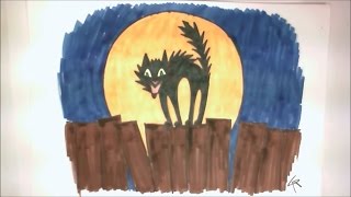 Learn How to Draw A Classic Halloween Cat and Moon iCanHazDraw!
Happy Halloween! Learn how to draw this classic illustration of a spooked black cat in front of a full moon. Start by drawing a large circle, the moon, on your paper. Draw a horizontal line across the lower portion of the moon and then draw the fence panels. For the cat, draw arced lines for the body, a circle, and the tail. Next you can add the paws, spiked fur, and facial details (check out the other Halloween cat tutorial here http://www.youtube.com/watch?v=S3KGgIP8yO0). Outline your drawing with a sharpie marker and erase the pencil lines. Finish your Halloween illustration with markers or colored pencils. Learn How to Draw A Classic Halloween Cat and Moon iCanHazDraw!