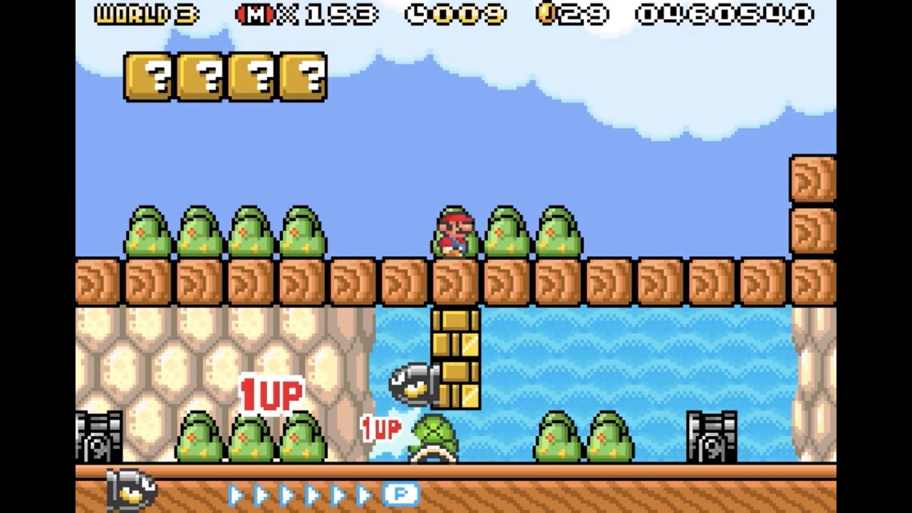 Super Mario Bros. 3 SMA4 - 151 Extra Lives from Bullet Bill in World 3-9