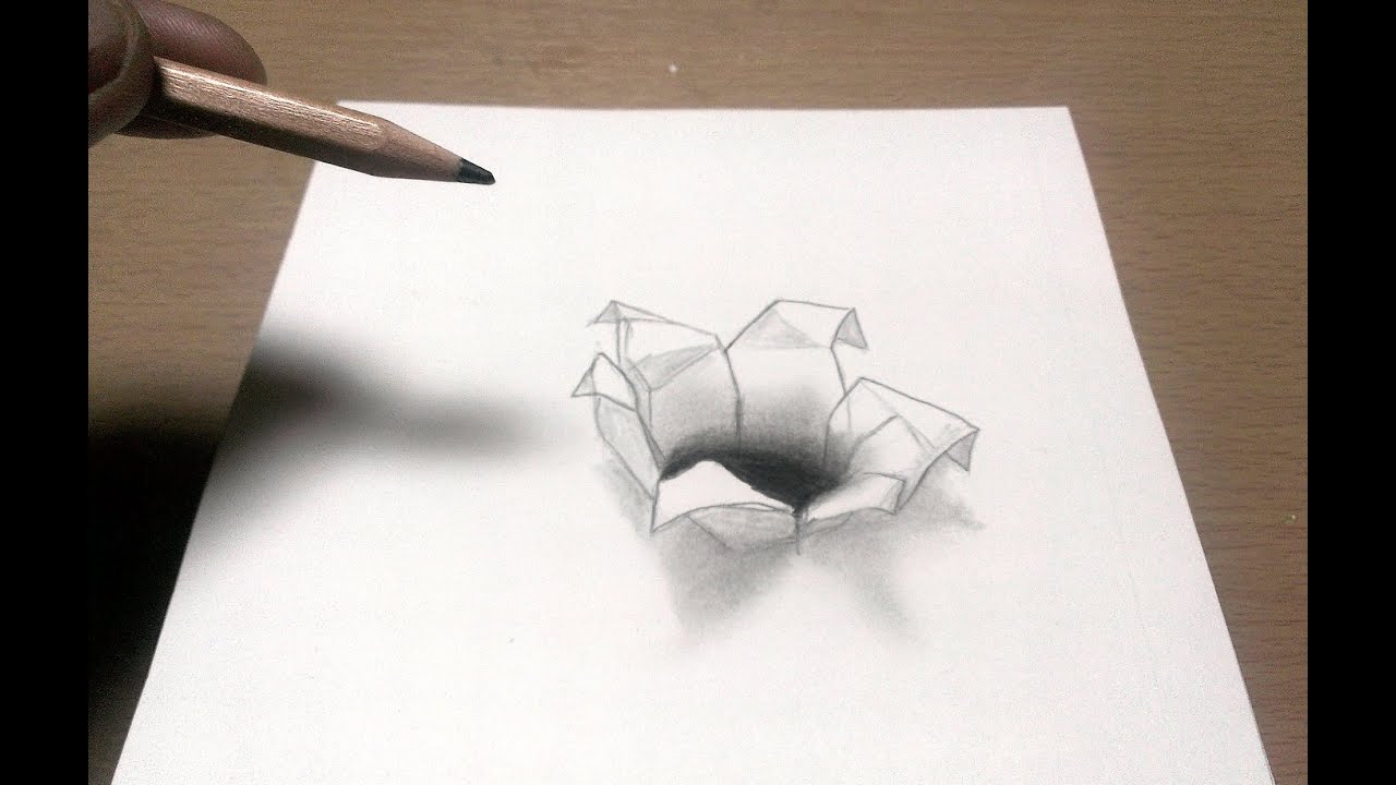 トリックアート 紙に穴を開ける方法 鉛筆画 Trick Art Youtube