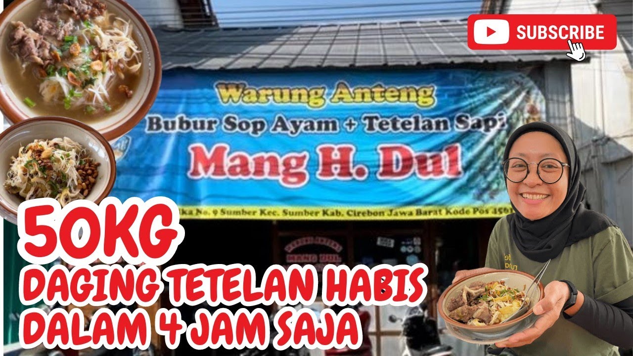 CIREBON : 50 KG TETELAN LUDES 4 JAM, BUBUR KALDU ENAK BERLIMPAH DAGING BUBUR SOP MANG DUL SUMBER