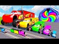 Big & Small Long McQueen Truck VS Thomas the Trains - Long Cars vs Slide Color - BeamNG.drive