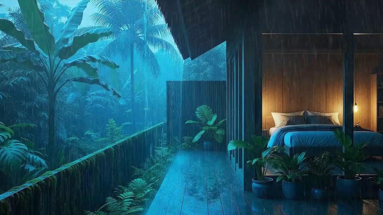 Rain Sounds for Sleeping | Tropical Forest Cabin That Eases Late Night Worries 🌧️
