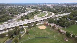 Summit Lake and downtown Akron from the Drone 4k