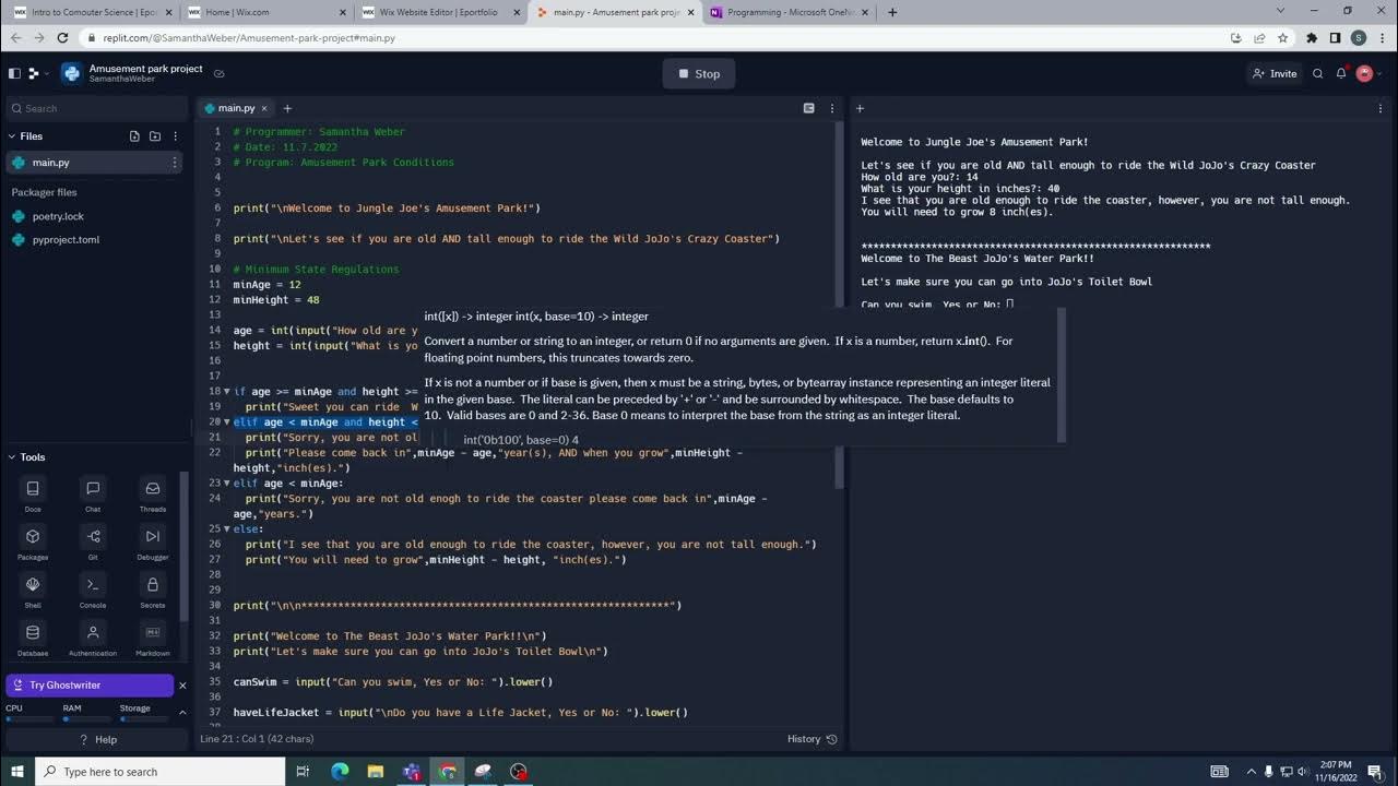 Python Amusement Park Project Program. - YouTube