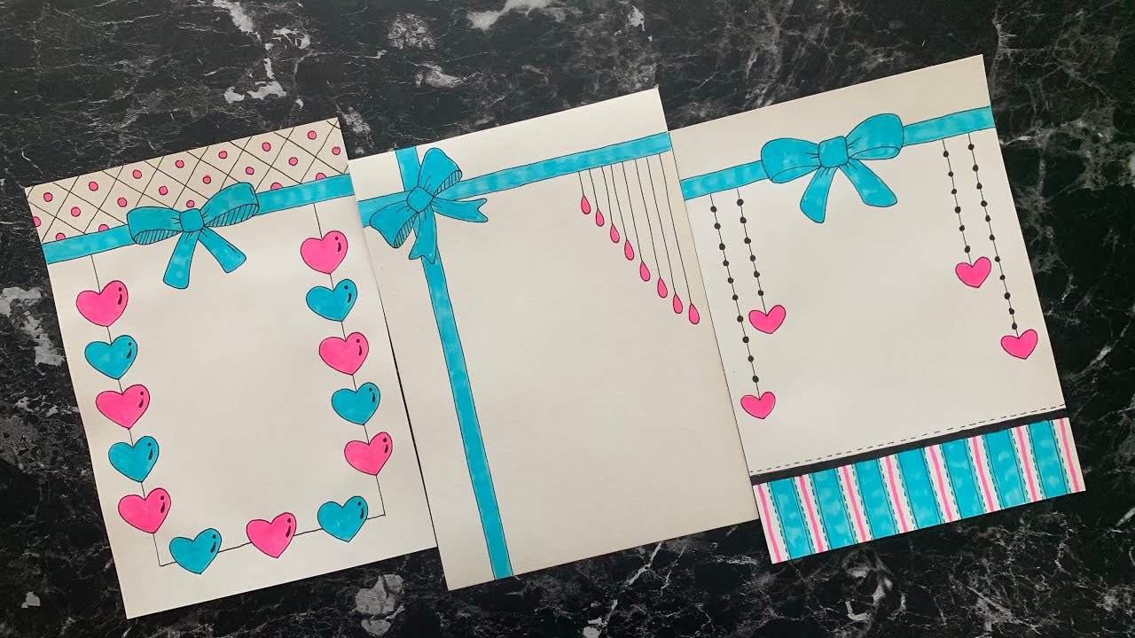 3 design Easy Bow for front page Ribbon border design for project work