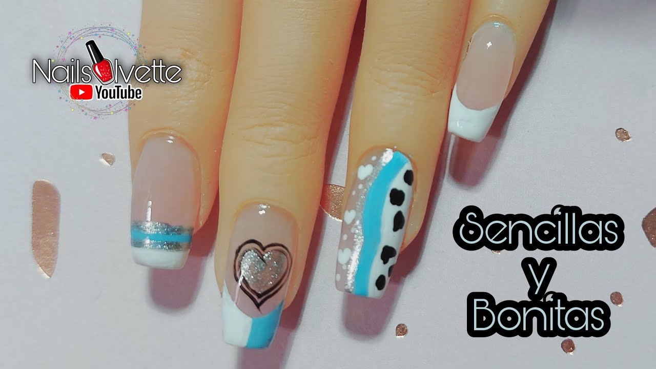 Diseño de uñas sencillo y bonito / Uñas decoradas blanco con celeste y  plateado / decoración de uñas - thptnganamst.edu.vn