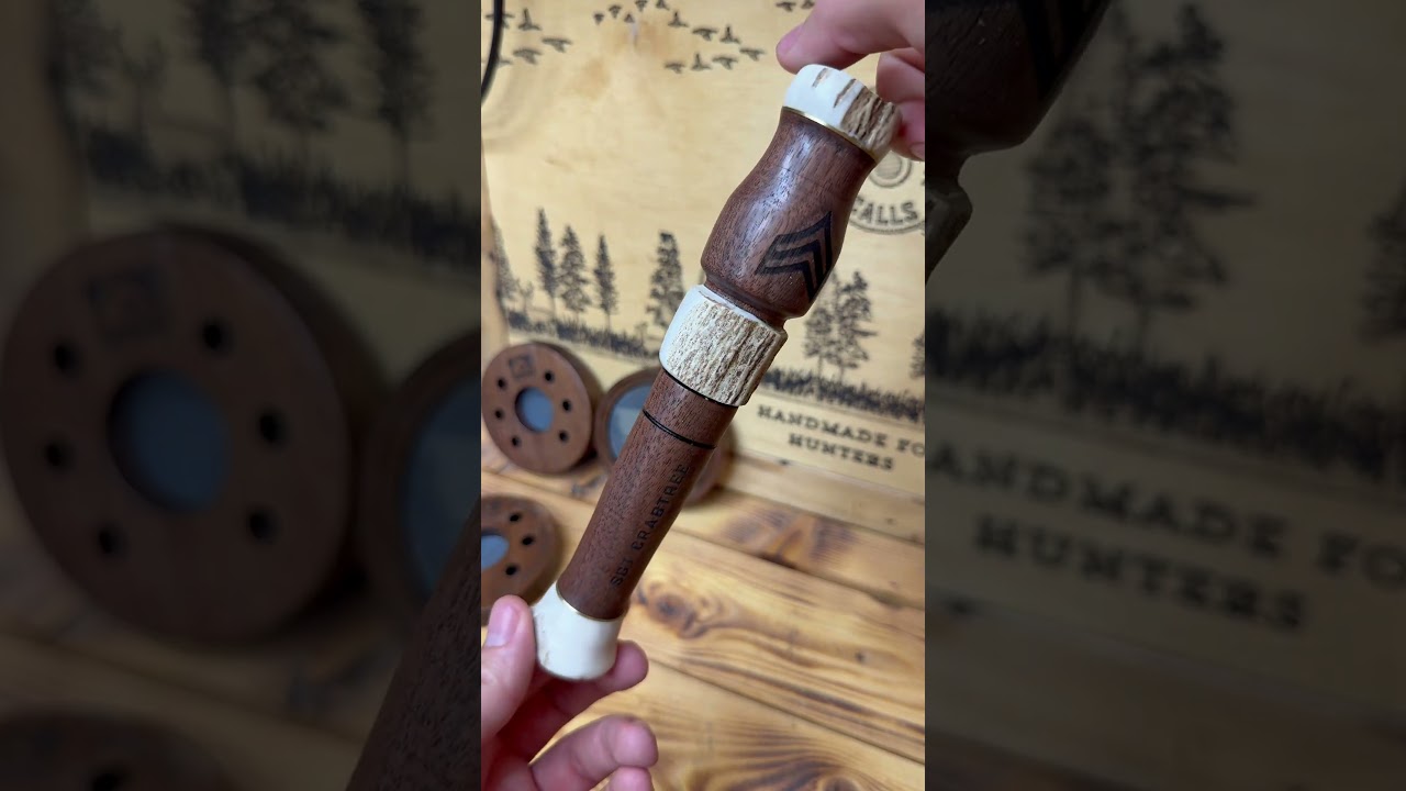 Custom engraved walnut deer grunt with antler ￼