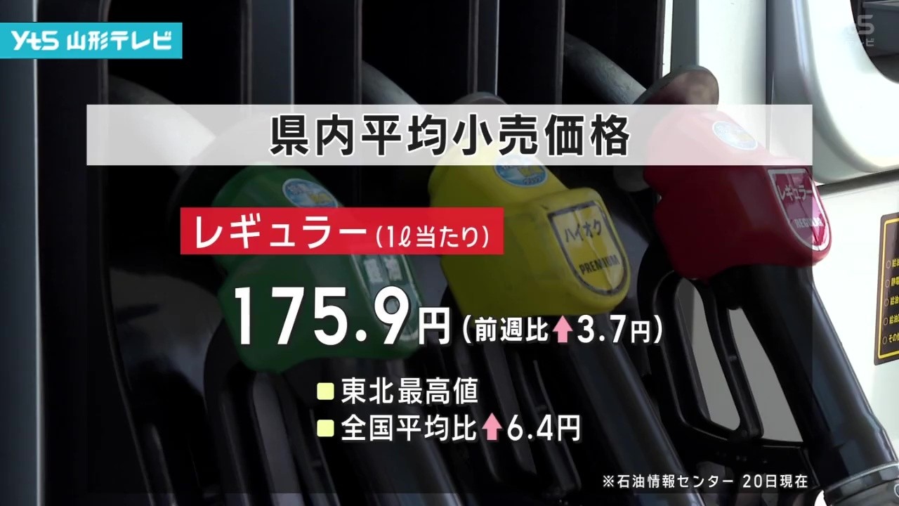 Regular gasoline prices in the prefecture have risen for the