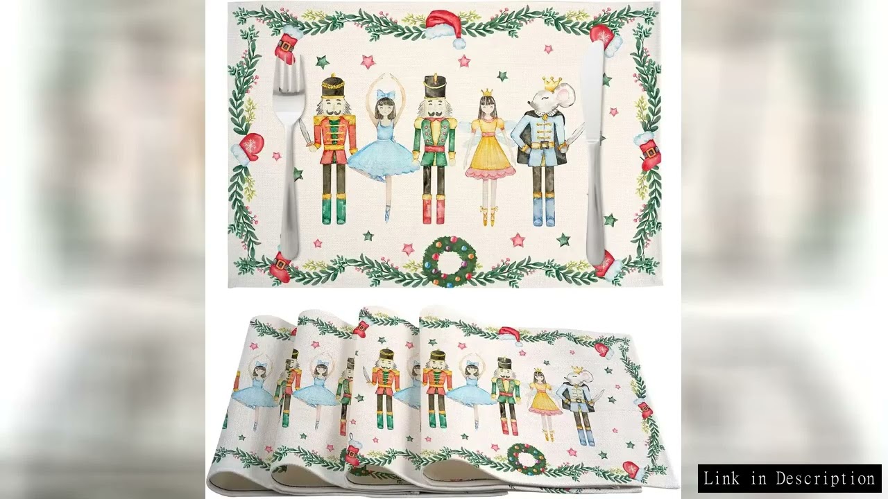 Christmas Nutcracker Pine Needle Linen Placemats Set Table Decor Winter Xmas Kitchen Dining Placemat