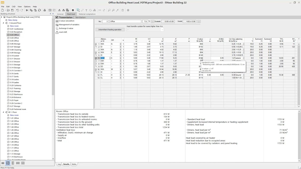 Variant consideration in the heat and cooling load calculation