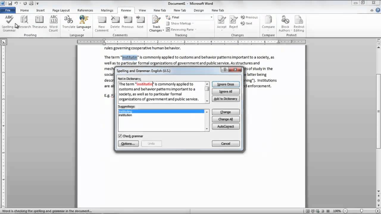 How To Check Spelling And Grammar Errors In Microsoft Word 2010