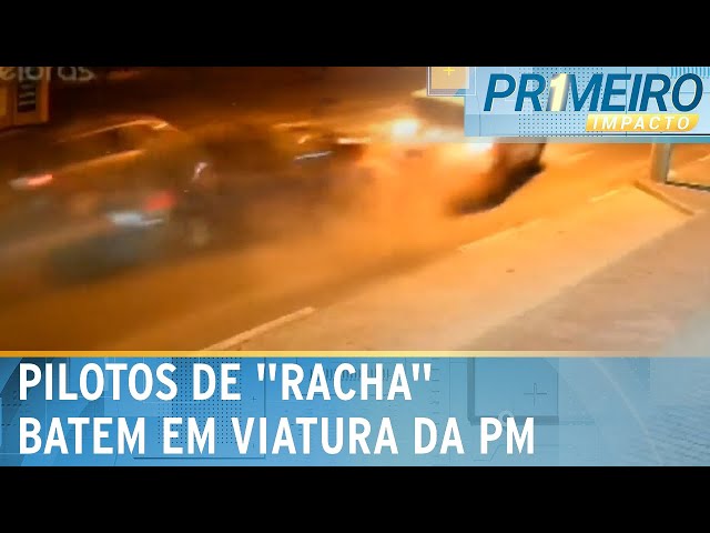 Viatura da PM é atingida por carro que disputava racha em Blumenau