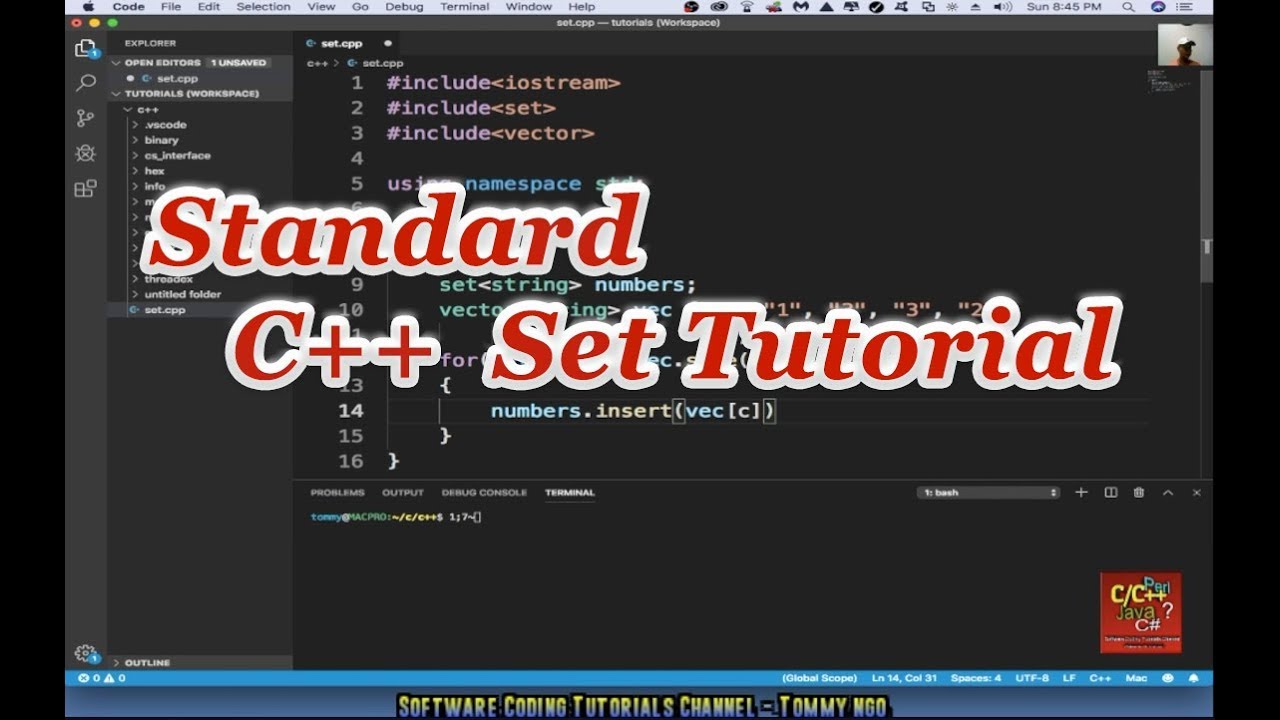 โปรแกรม std  Update  C++ Standard Set Tutorial (std::set) | Software Coding Tutorials Channel