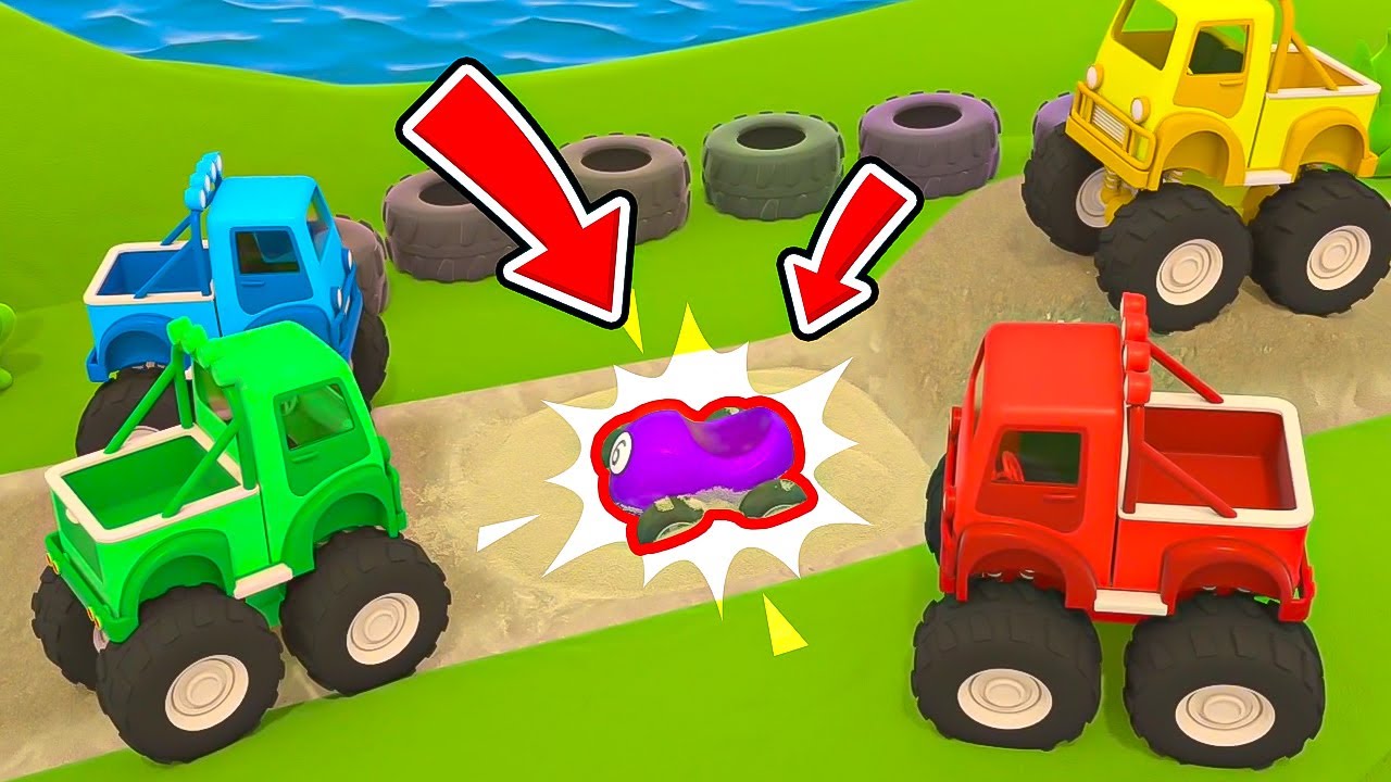 Helper cars help the little car change its wheels to big ones so it can take part in the race.