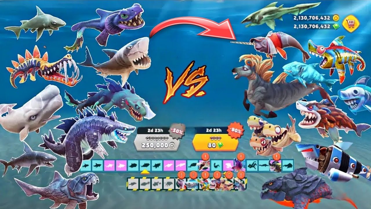 Hungry Shark Evolution - Normal  Sharks Vs Special Power Sharks Ability - All 28 Sharks Unlock Video