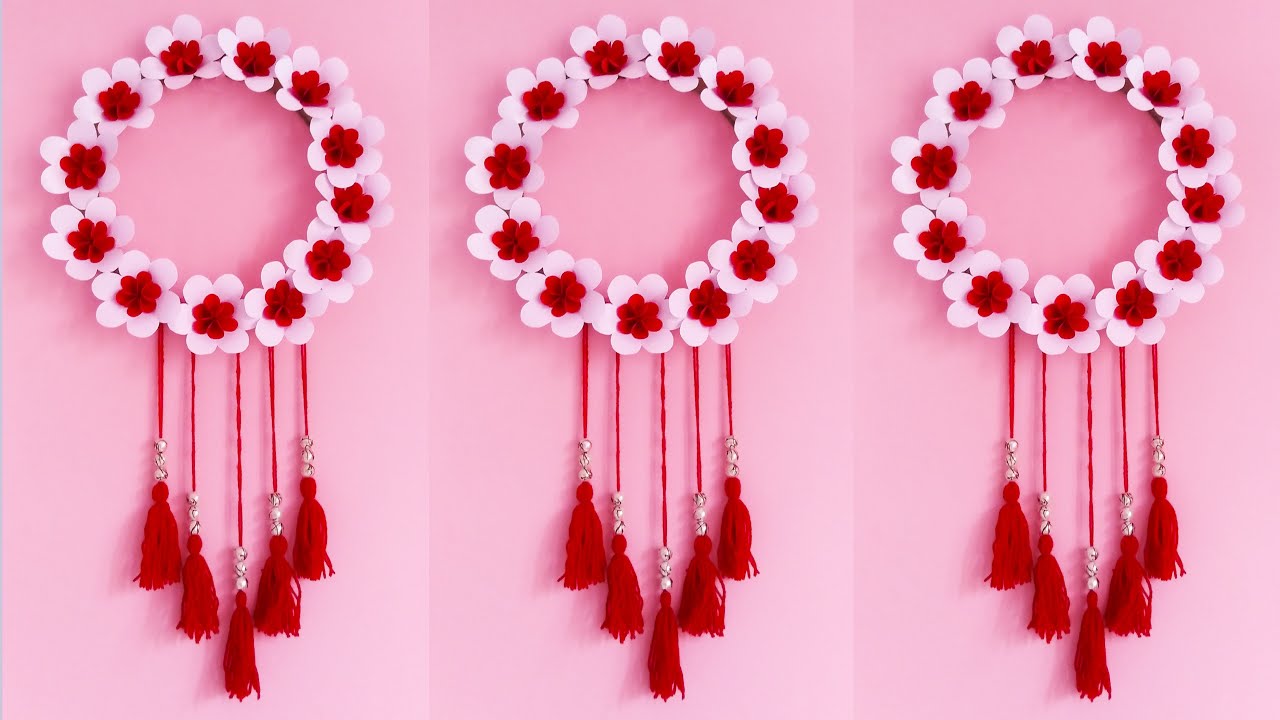 Wall Hanging Craft Ideas | Red & White Paper Flowers | Paper Craft