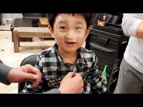 미국 아기 미용실 페이스쉴드 baby faceshield  hair salon 첫미용실 첫헤어샵 첫헤어컷 first time of haircut 만5세 생애첫이발 Korean