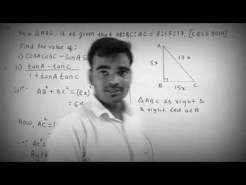 In △ABC, it is given that AB:BC:AC = 8:15:17 . Find thae value of : i) cosAcosC - sinAsinC. - youtube