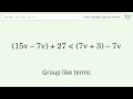 3(5v+9) less than 7v+3 - Solve linear inequalities with one unknown