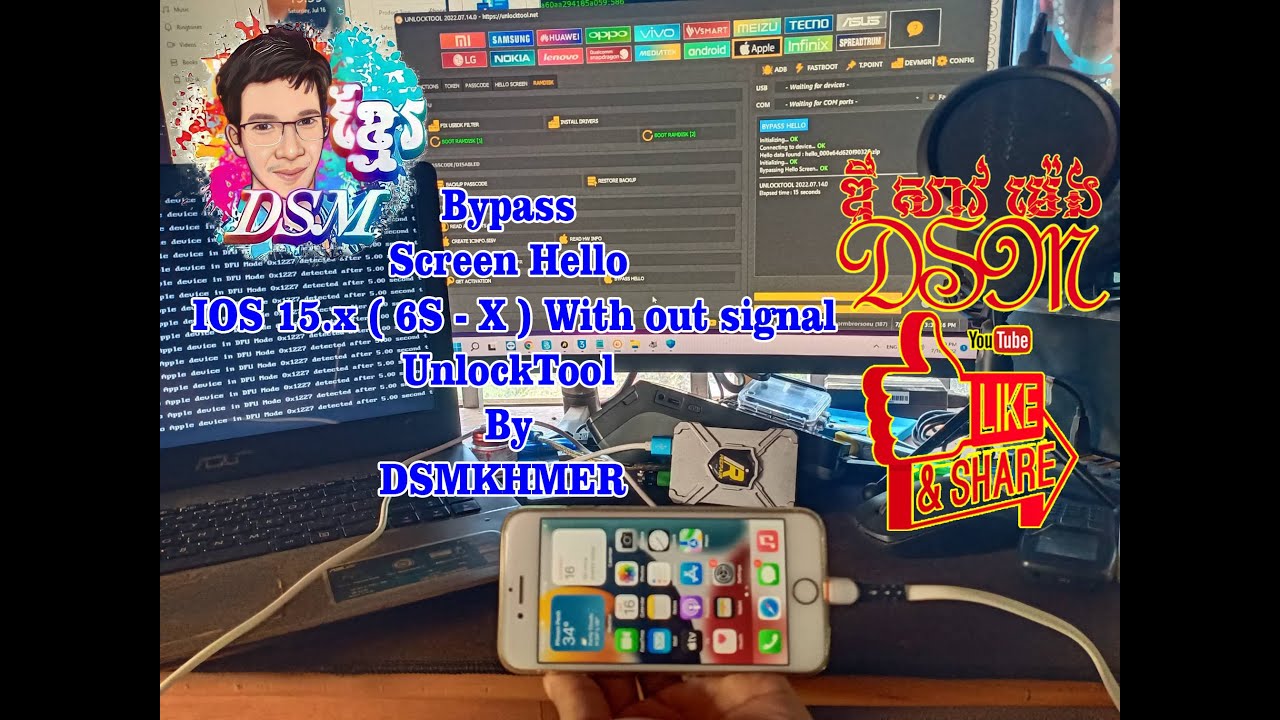 Bypass Screen Hello IOS 15 x ( 6S - X ) With out signal UnlockTool By ...