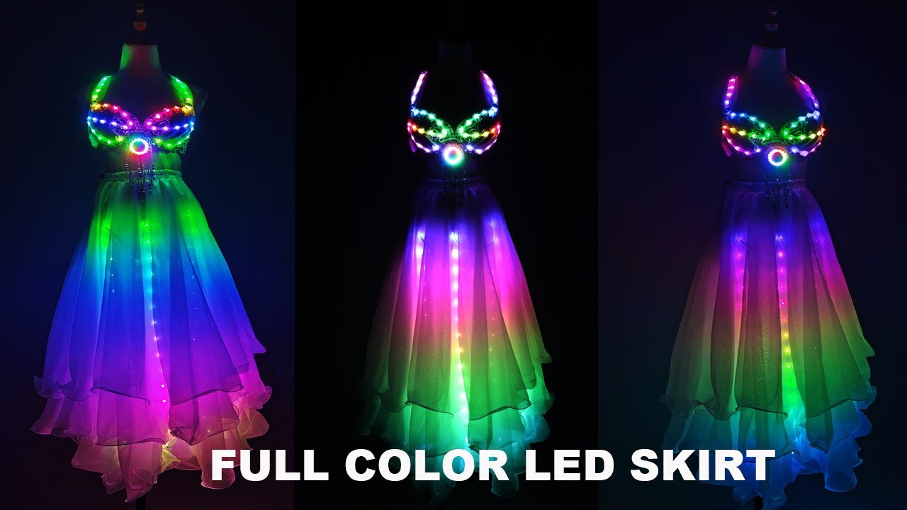 LED Color Lights Women Belly Dance Split Skirt Sexy Professional