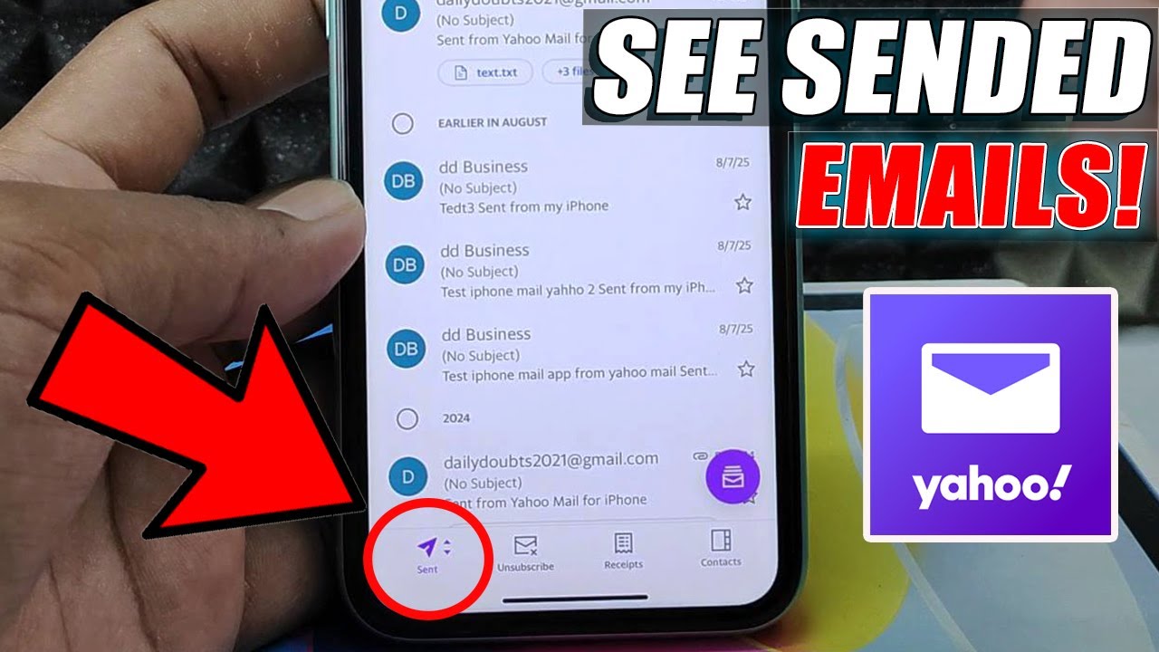 how to see send mails on yahoo app in iphone?