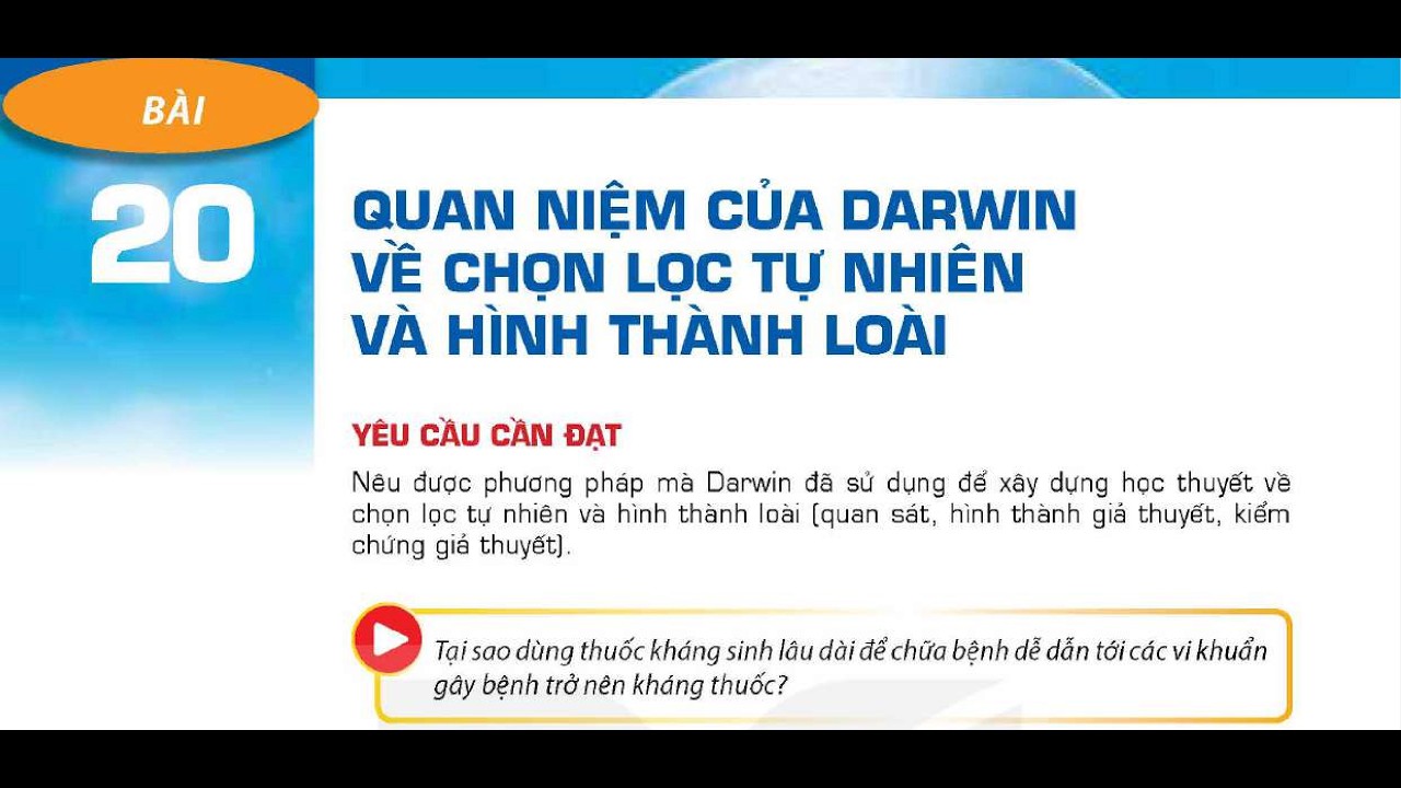 BÀI 20: QUAN NIỆM CỦA DARWIN VỀ CHỌN LỌC TỰ NHIÊN VÀ HÌNH THÀNH LOÀI