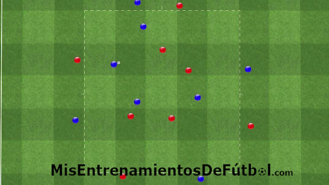 Ejercicio de fútbol: rondo 4 contra 4 más 4 por fuera