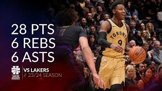 RJ Barrett 28 pts 6 rebs 6 asts vs Lakers 23/24 season