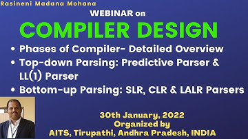 Compiler Design Webinar:Phases of Compiler | Top down Parsing | Bottom-up Parsing | Example Problems
