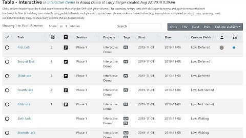 Asana2Go: Interactive Tables