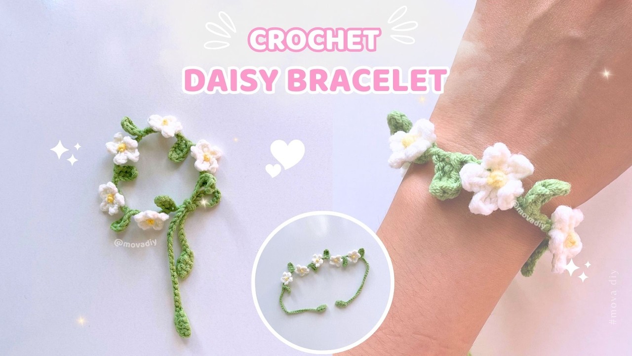 Crochet daisy bracelet step by step 🌼 Beginner friendly ❀ So