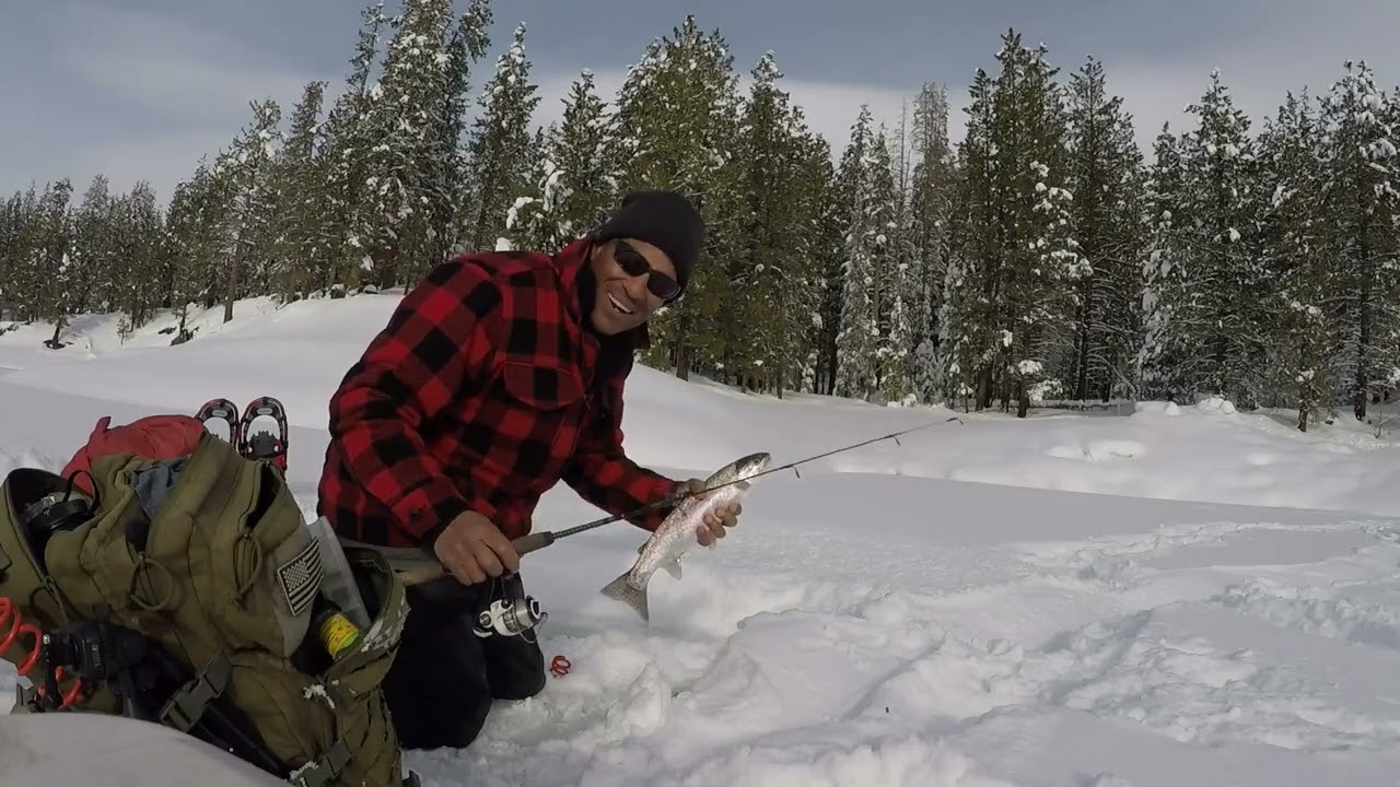 Подлёдная рыбалка на озере Дэвис до выпадения снега (округ Плумас, Калифорния)