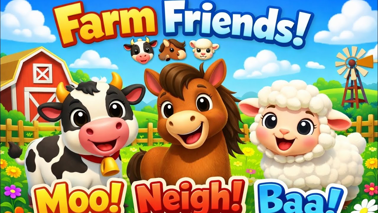 Farm Friends Song 🐄🐎🐑 | Animal Sounds for Kids | Fun Farm Nursery Rhymes