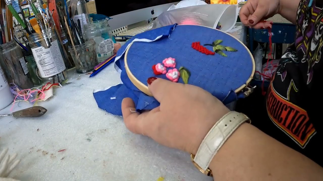 Hand-made, three-dimensional satin stitch embroidery of small decorative elements  #embroidery 